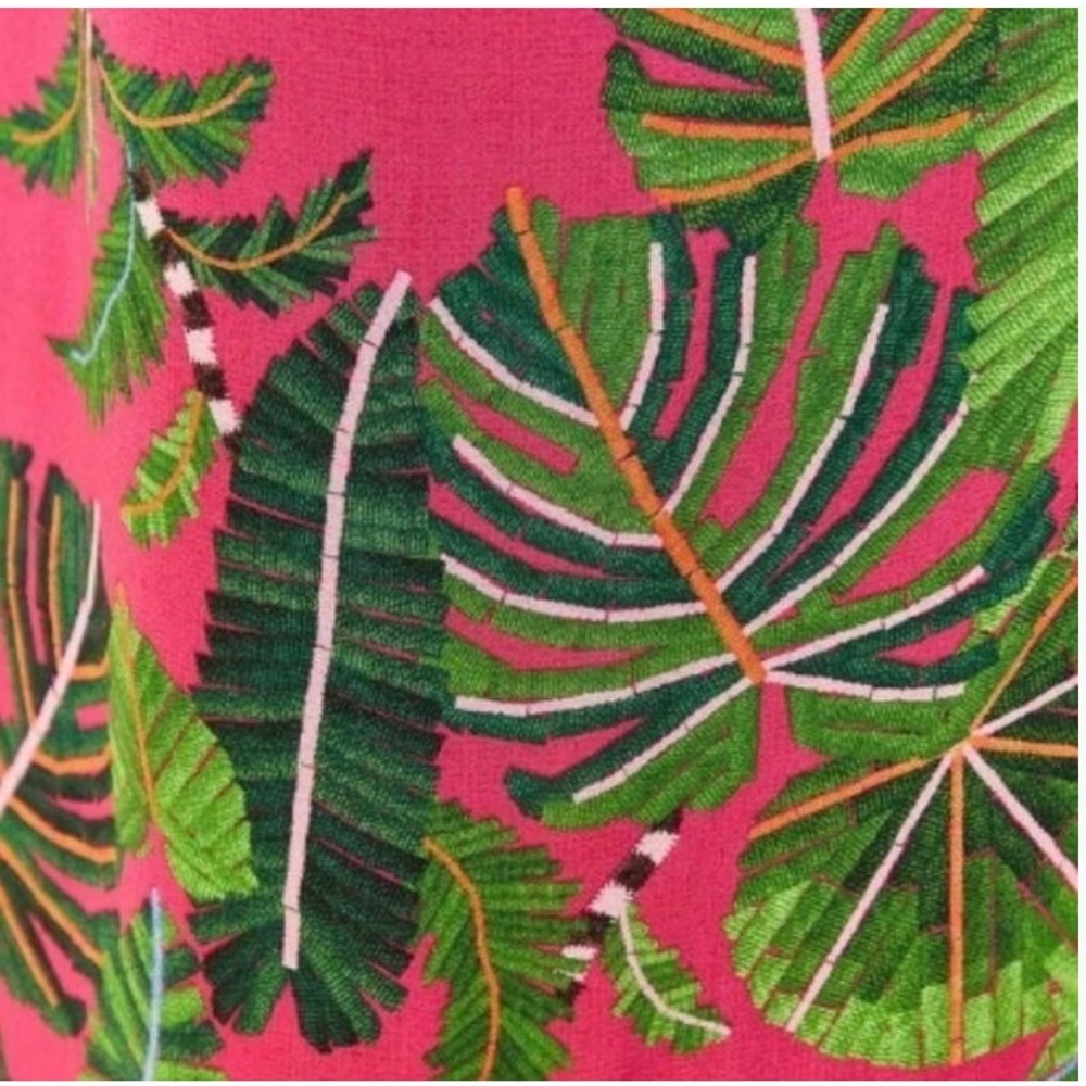 Farm Rio Pink Tropical Palm Leaf Print Ruched Side Spaghetti Strap Maxi Dress - Picture 4 of 10